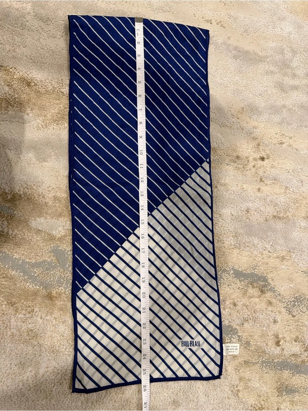 Vintage Bill Blass 100% Silk Navy White Scarf Made in Japan